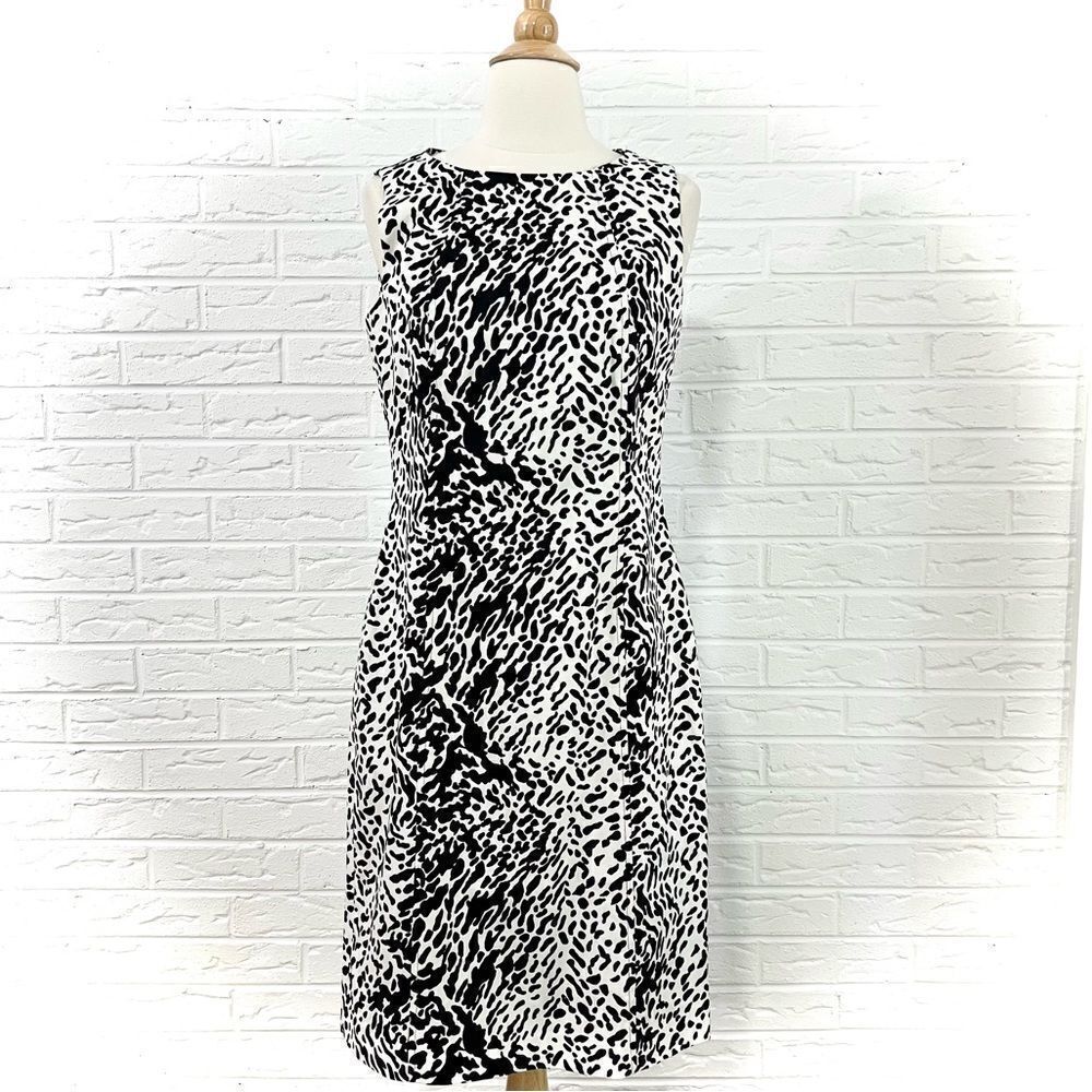 Talbots Black White Cheetah Leopard Pencil Dress Size 6 Petite